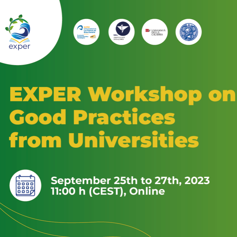 Proyecto EXPER Invita a Workshops sobre Buenas Pr&aacute;cticas en la ULPGC. 25, 26 y 27 SEP