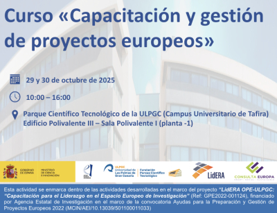 Abiertas las inscripciones del Curso de Capacitación en Desarrollo y Gestión de Proyectos Europeos dirigido a la comunidad investigadora